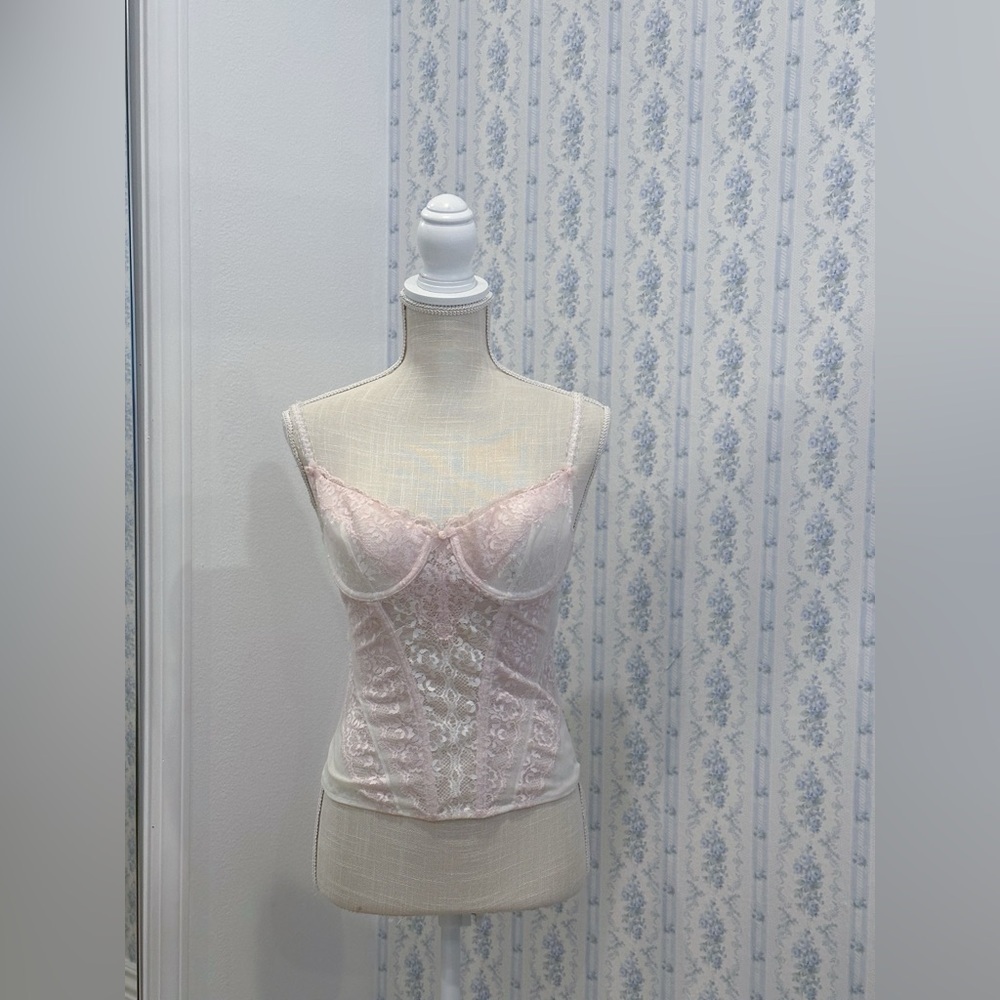 Vintage pink and cream jezebel strawberry milk corset bustier cami top